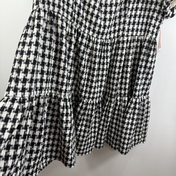 New Arula 1X Black White Gingham Plaid Babydoll Mini Dress Puff Sleeve Preppy - Picture 6 of 13